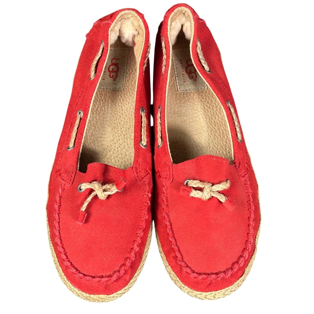 UGG Australia Red Suede Leather Sherpa Moccasin Espadrille Slip On Womens 6